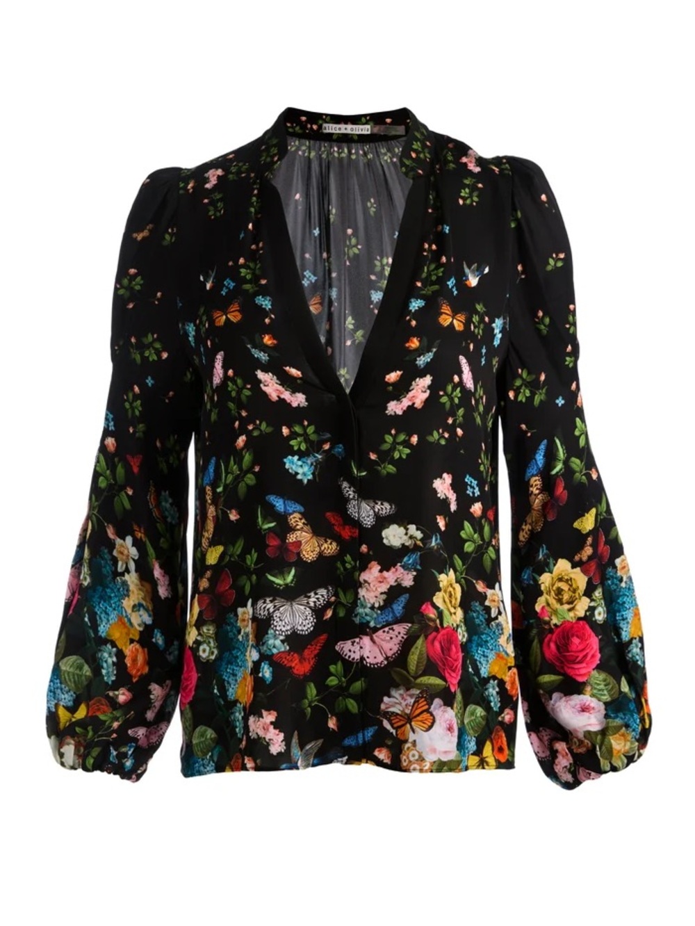 Alice + Olivia Helen Blouse Floral V-Neck Puff-Sleeve - Picture 2 of 5